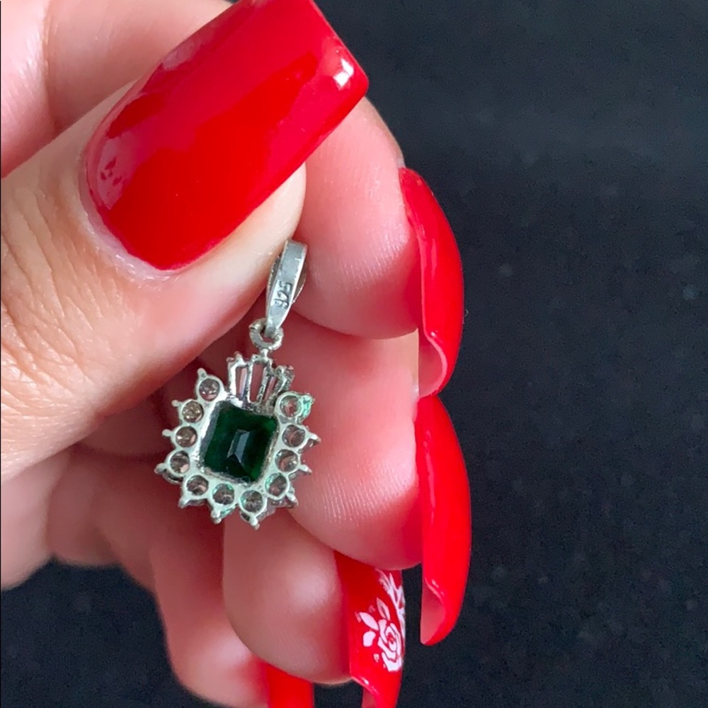 Antique sterling silver emerald pendant - Picture 4 of 4